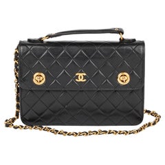 Vintage Chanel 9 Black Quilted Leather Shoulder Classic Flap Bag Exce