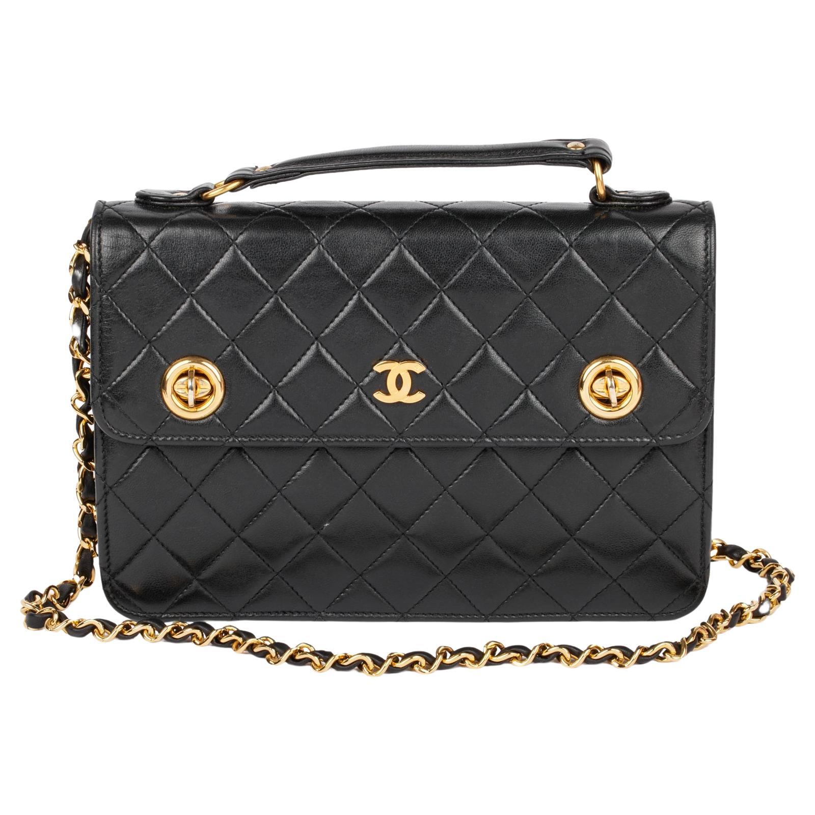 Chanel Black Quilted Lambskin Vintage Small Classic Single Flap Bag For Sale