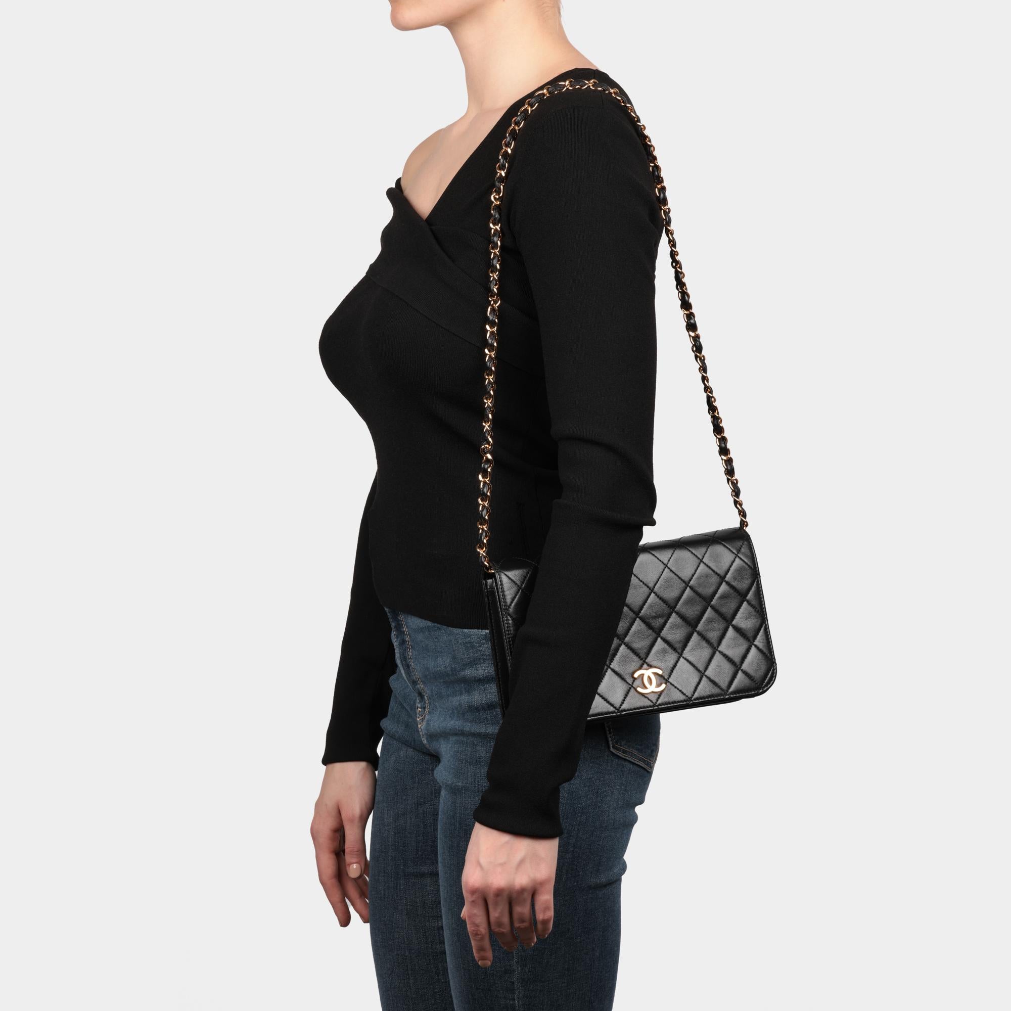 CHANEL Black Quilted Lambskin Vintage Small Classic Single Full Flap Bag 7