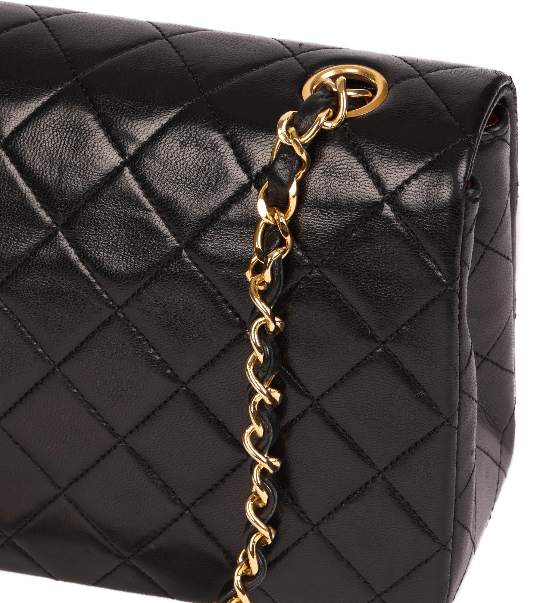Chanel Black Quilted Lambskin Vintage Small Classic Single Full Flap Bag In Excellent Condition In Bishop's Stortford, Hertfordshire