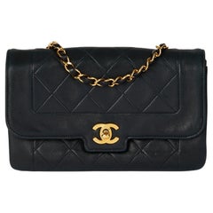 CHANEL Black Quilted Lambskin Vintage Small Diana Classic Single Flap Bag
