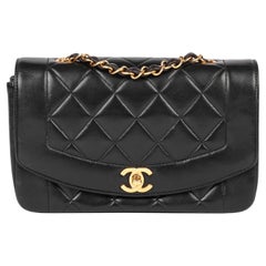 CHANEL Black Quilted Lambskin Vintage Small Diana Classic Single Flap Bag