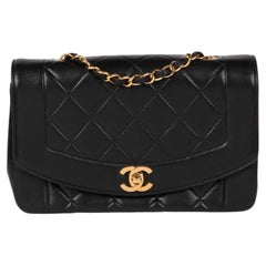 Chanel Black Quilted Lambskin Vintage Small Diana Classic Single Flap Bag