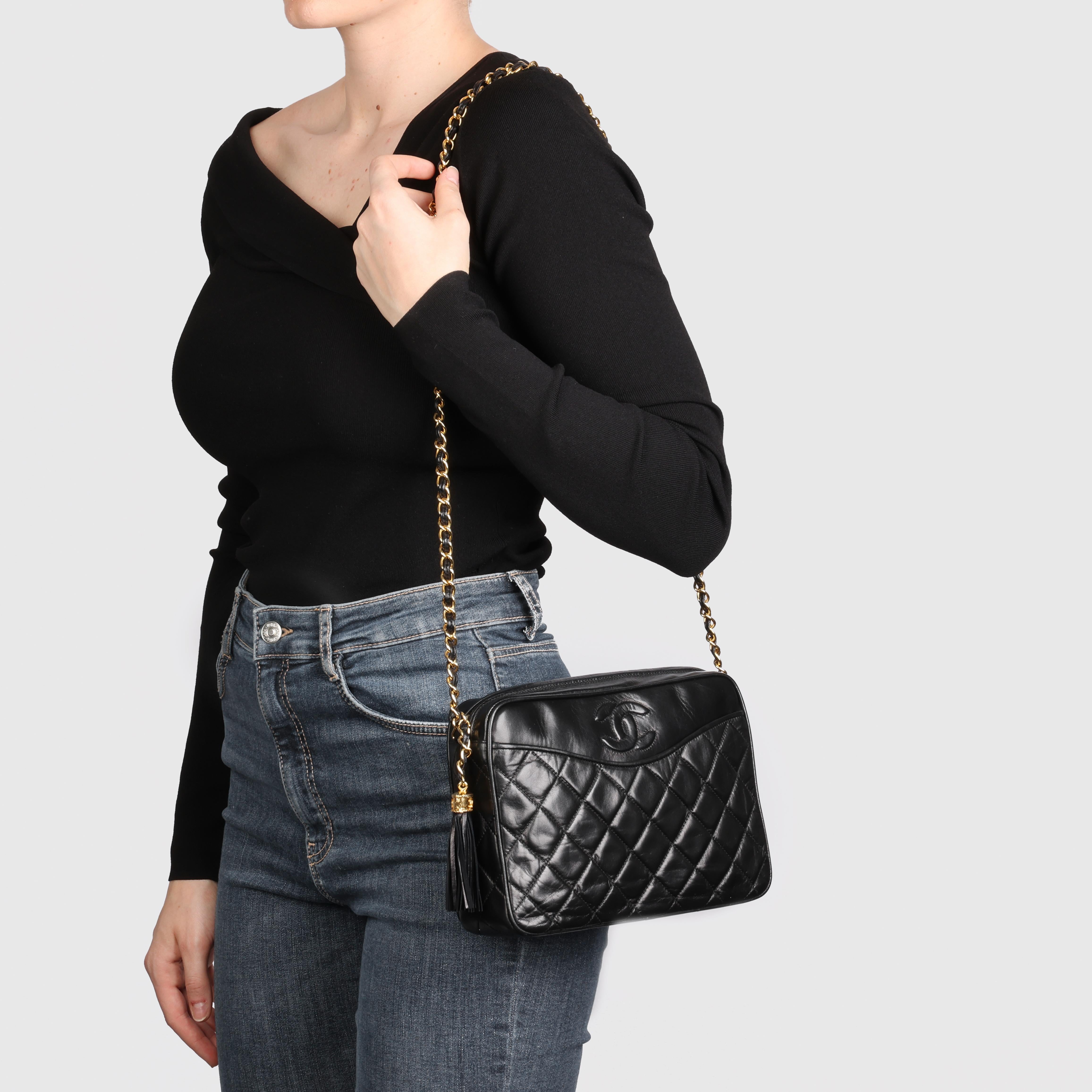 CHANEL Black Quilted Lambskin Vintage Small Fringe Timeless Camera Bag 9