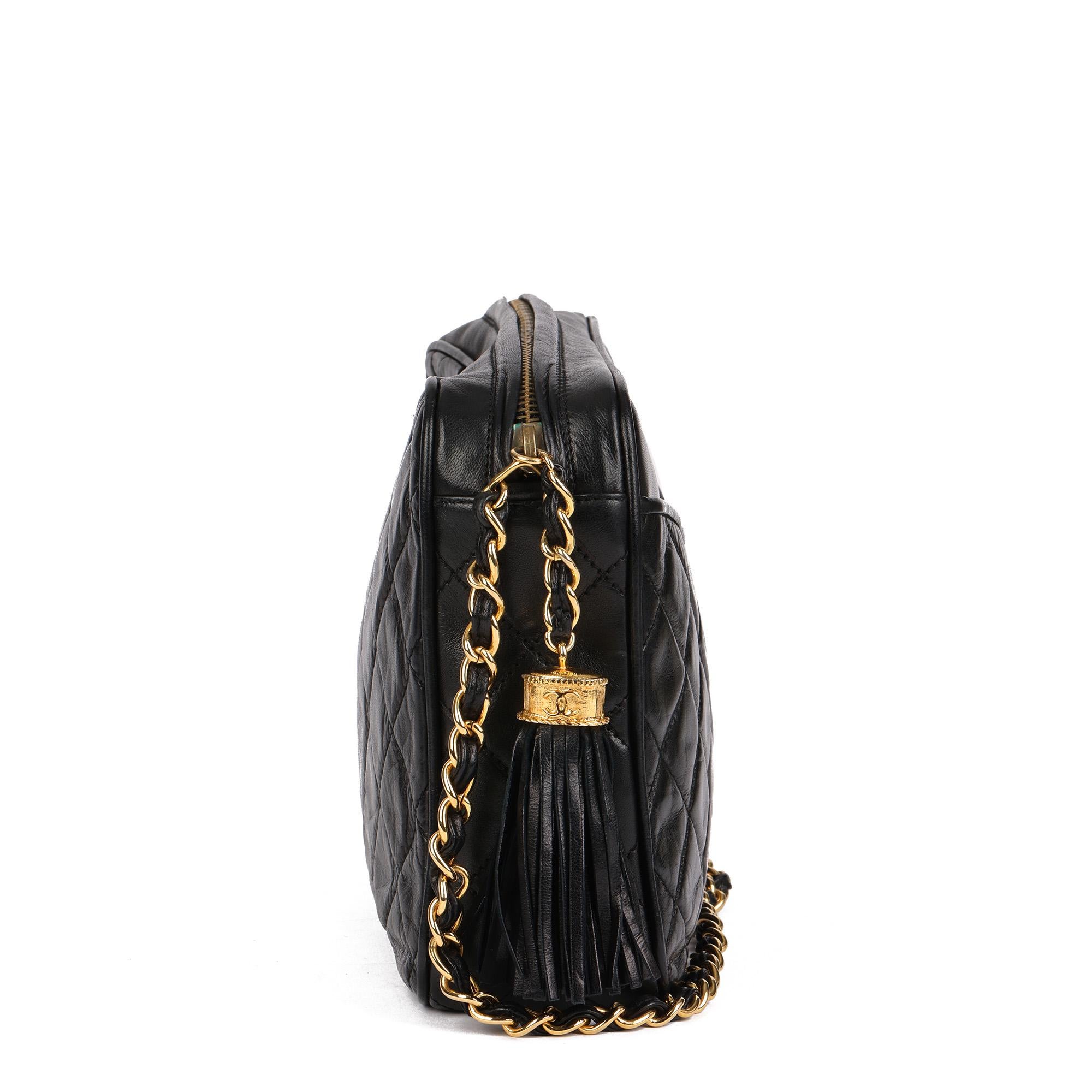 CHANEL Black Quilted Lambskin Vintage Small Fringe Timeless Camera Bag In Excellent Condition In Bishop's Stortford, Hertfordshire
