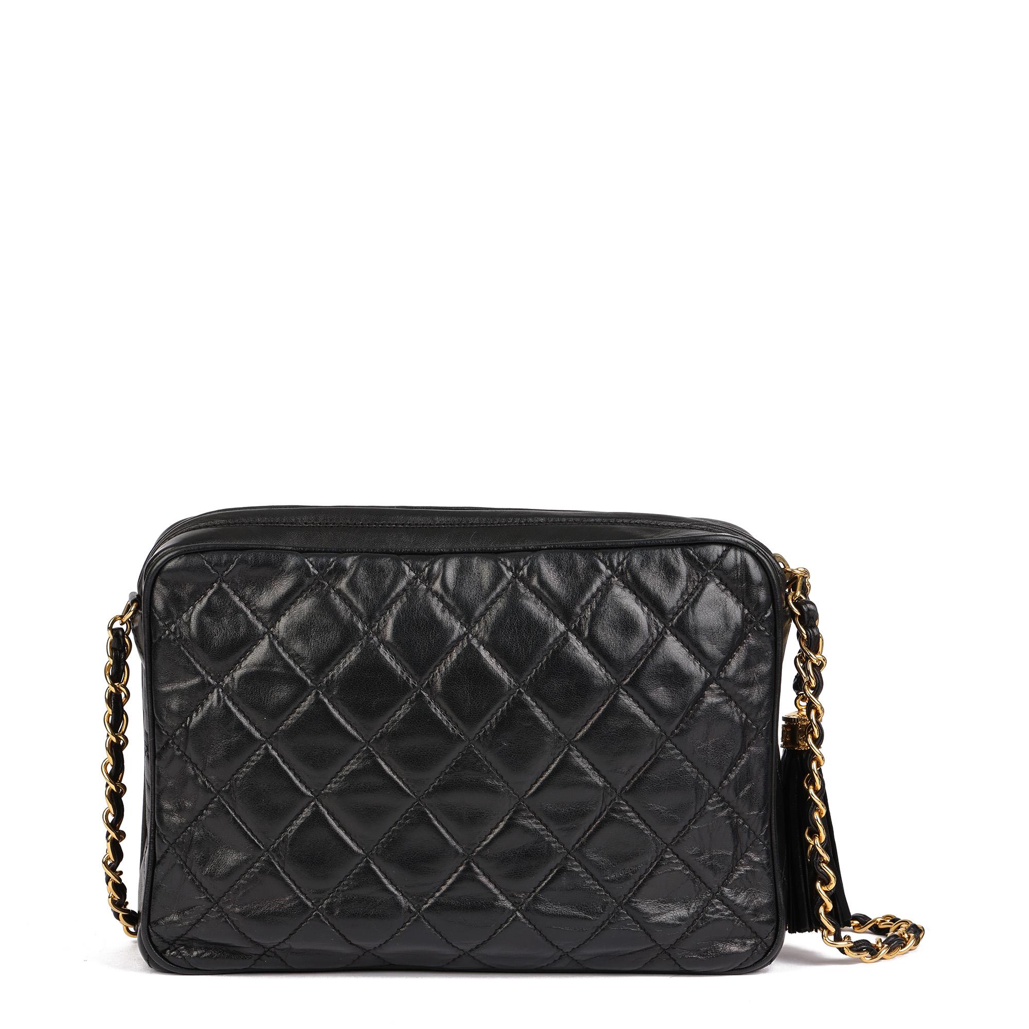 CHANEL Black Quilted Lambskin Vintage Small Fringe Timeless Camera Bag 1