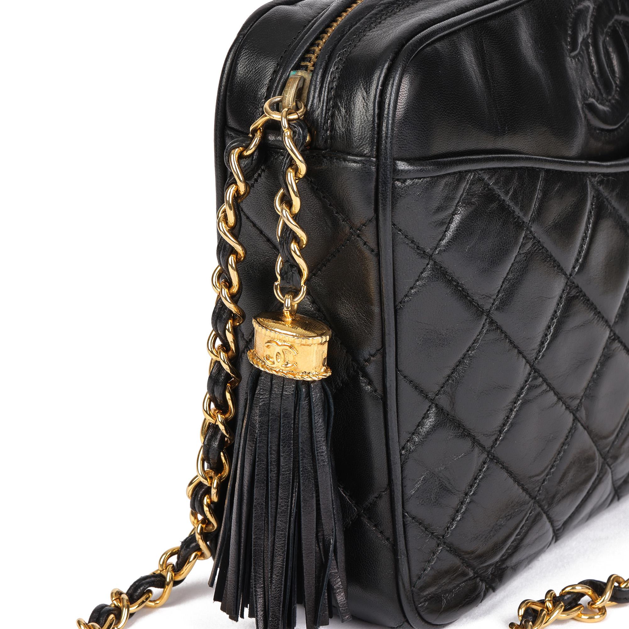 CHANEL Black Quilted Lambskin Vintage Small Fringe Timeless Camera Bag 4