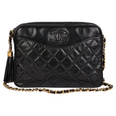 CHANEL Black Quilted Lambskin Vintage Small Fringe Timeless Camera Bag