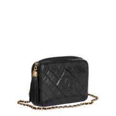 CHANEL Black Quilted Lambskin Vintage Small Fringe Timeless Shoulder Bag