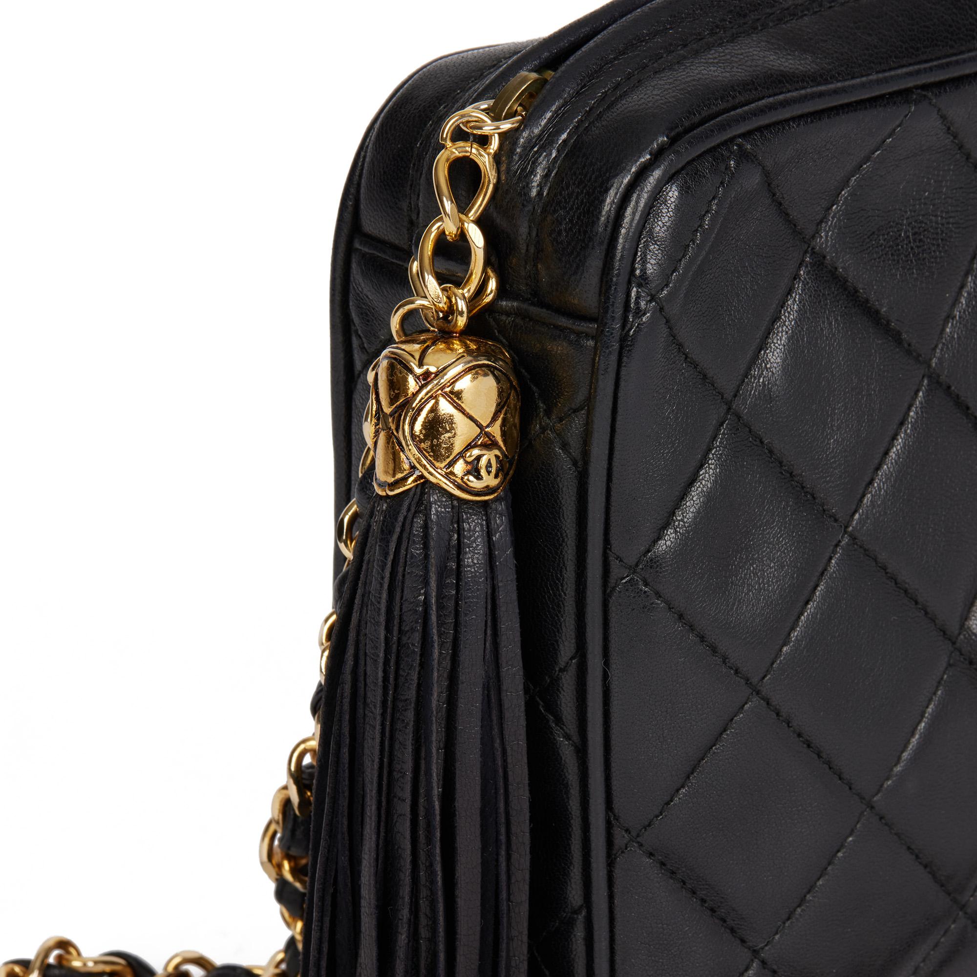 Women's CHANEL Black Quilted Lambskin Vintage Small Fringe Timeless Shoulder Bag