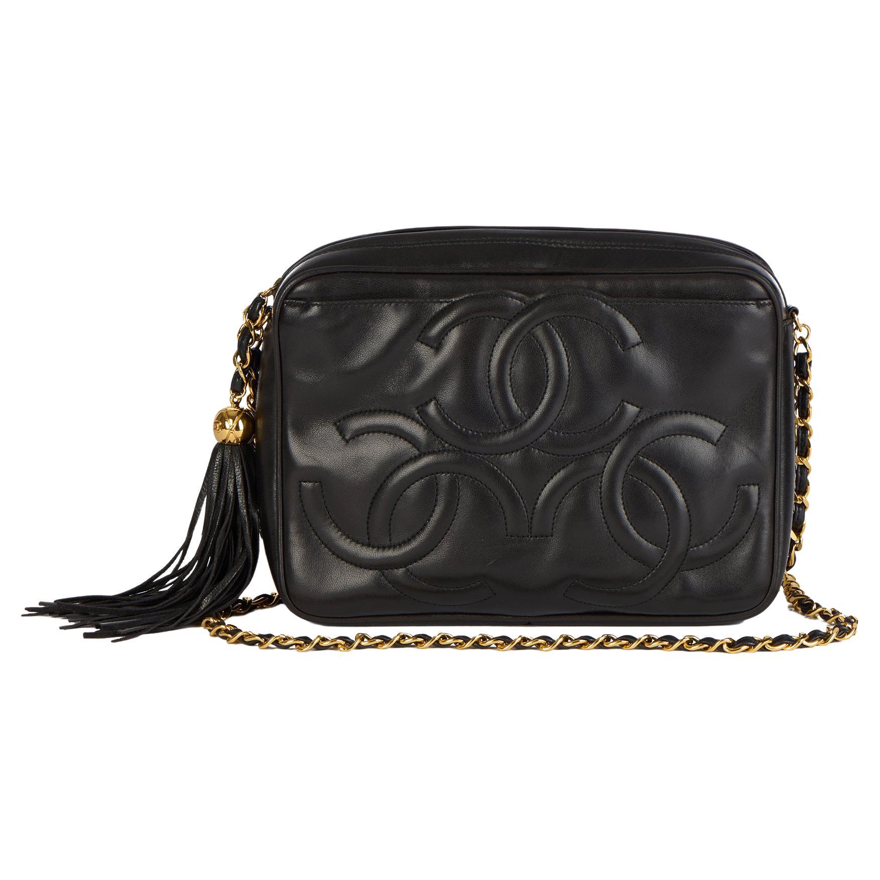 CHANEL Black Quilted Lambskin Vintage Small Timeless Fringe Camera Bag