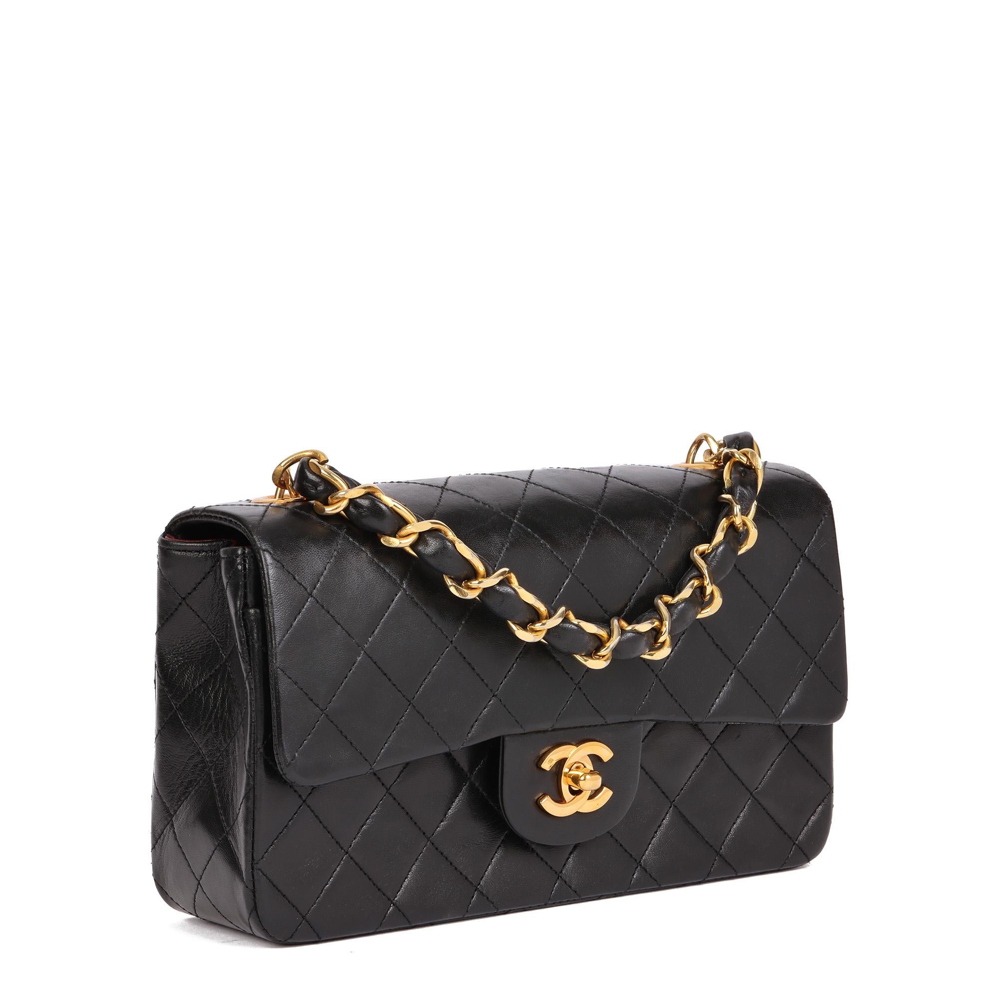 CHANEL
Black Quilted Lambskin Vintage Small Top Handle Classic Single Flap Bag

Serial Number: 1054904
Age (Circa): 1990
Accompanied By: Chanel Dust Bag
Authenticity Details: Serial Sticker (Made in France)
Gender: Ladies
Type: Top Handle

Colour: