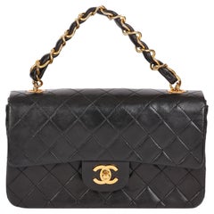 CHANEL Black Quilted Lambskin Vintage Small Top Handle Classic Single Flap Bag
