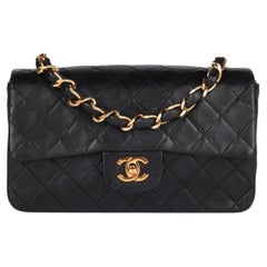 Chanel Black Quilted Lambskin Vintage Small Top Handle Classic Single Flap Bag