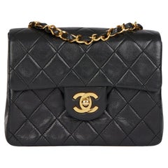 CHANEL Black Quilted Lambskin Retro Square Mini Flap Bag