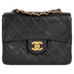 CHANEL Black Quilted Lambskin Retro Square Mini Flap Bag 