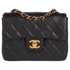 CHANEL Black Quilted Lambskin Vintage Square Mini Flap Bag