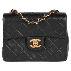 CHANEL Black Quilted Lambskin Vintage Square Mini Flap Bag