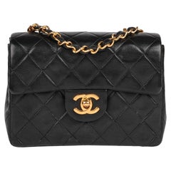 CHANEL Black Quilted Lambskin Retro Square Mini Flap Bag