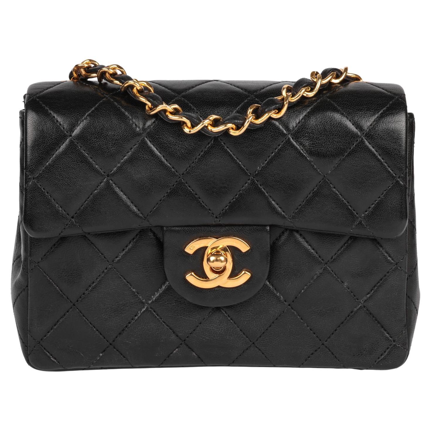 CHANEL Black Quilted Lambskin Vintage Square Mini Flap Bag For Sale