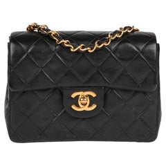 CHANEL Black Quilted Lambskin Used Square Mini Flap Bag