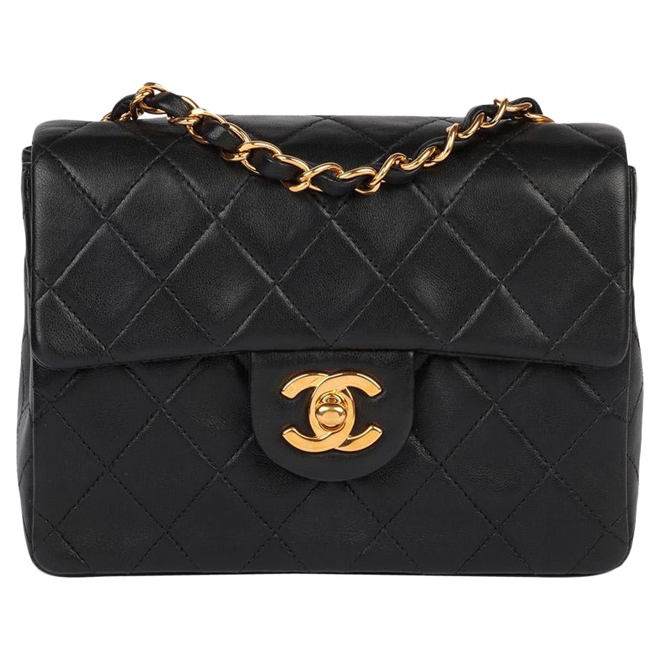 Chanel Black Quilted Lambskin Vintage Square Mini Flap Bag For Sale