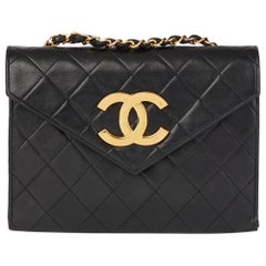 Chanel Black Quilted Lambskin Vintage XL Classic Single Flap Bag 