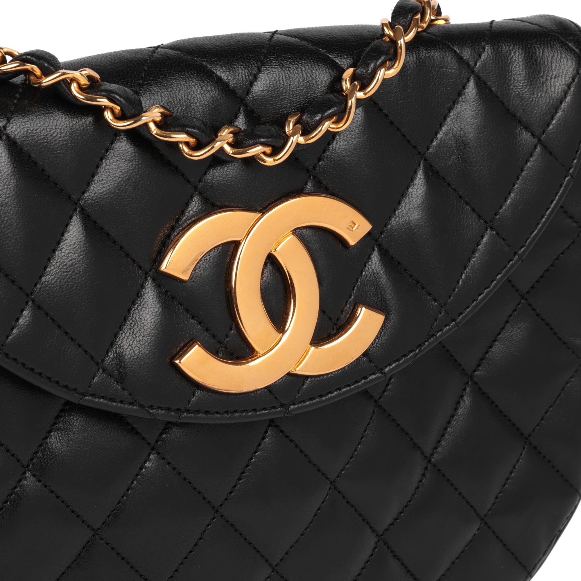 Women's CHANEL Black Quilted Lambskin Vintage XL Half Moon Mini Flap Bag