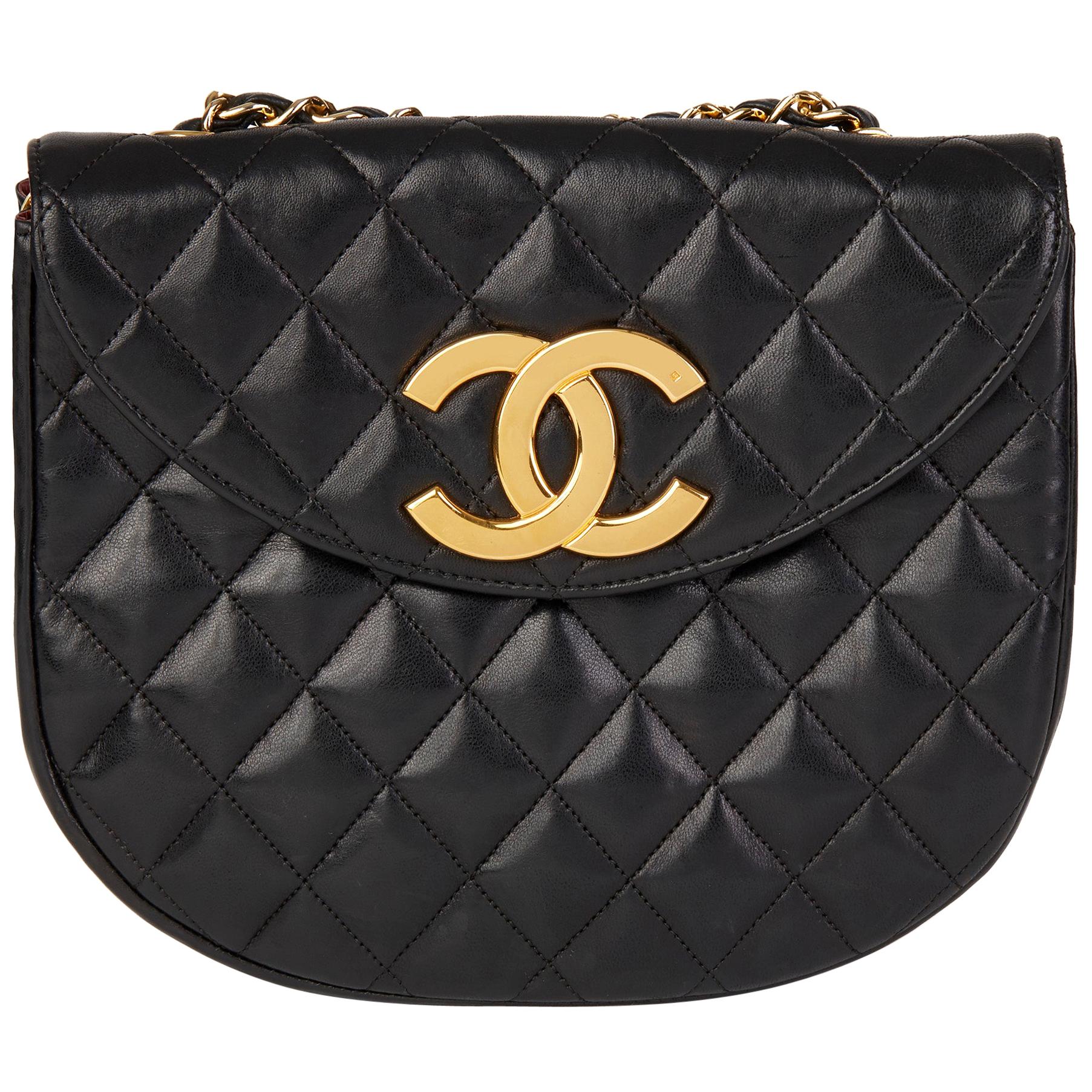 Chanel Black Quilted Lambskin Vintage XL Round Classic Single Flap Bag
