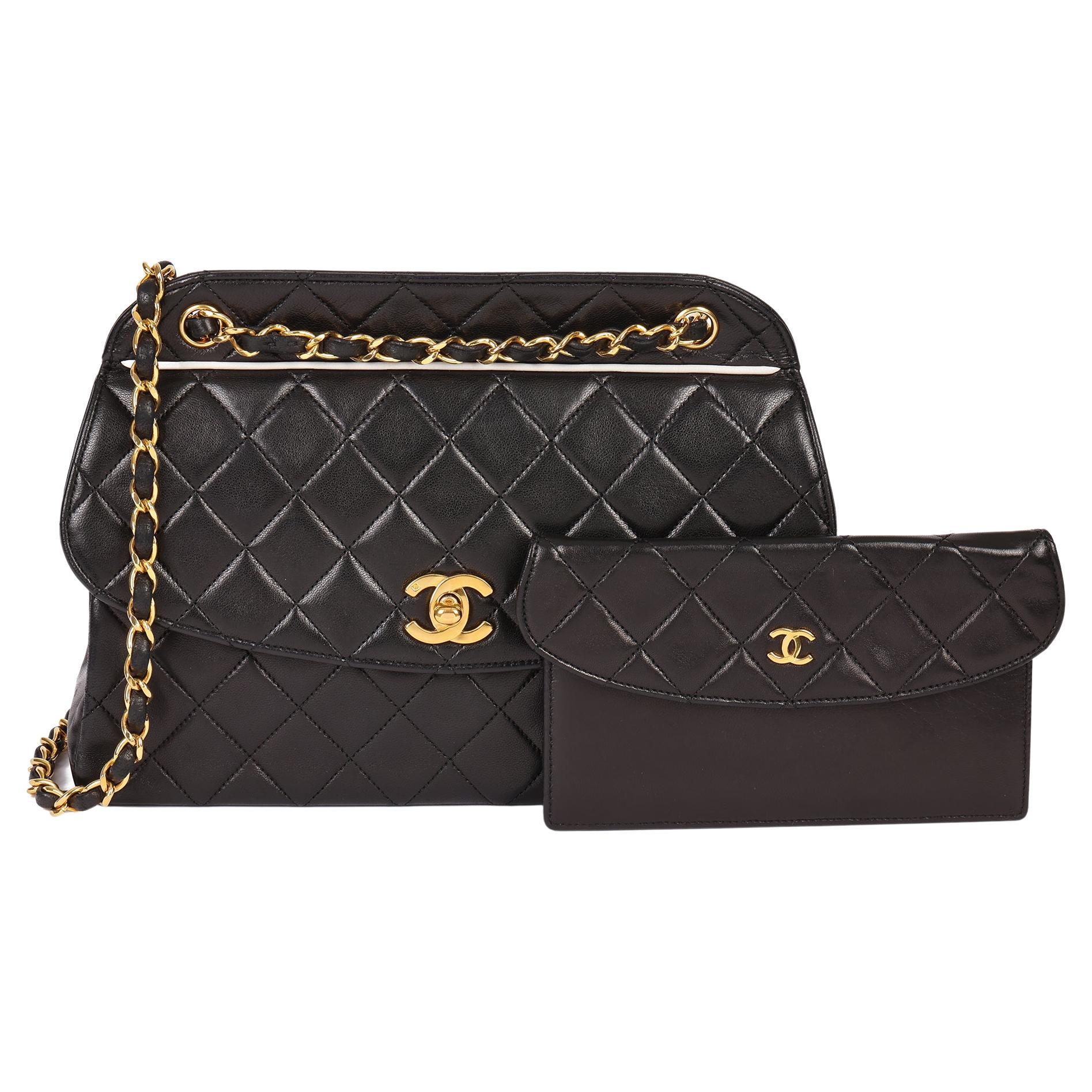 CHANEL Black Quilted Lambskin and White Trim Vintage Medium Classic Single  Flap Ba at 1stDibs