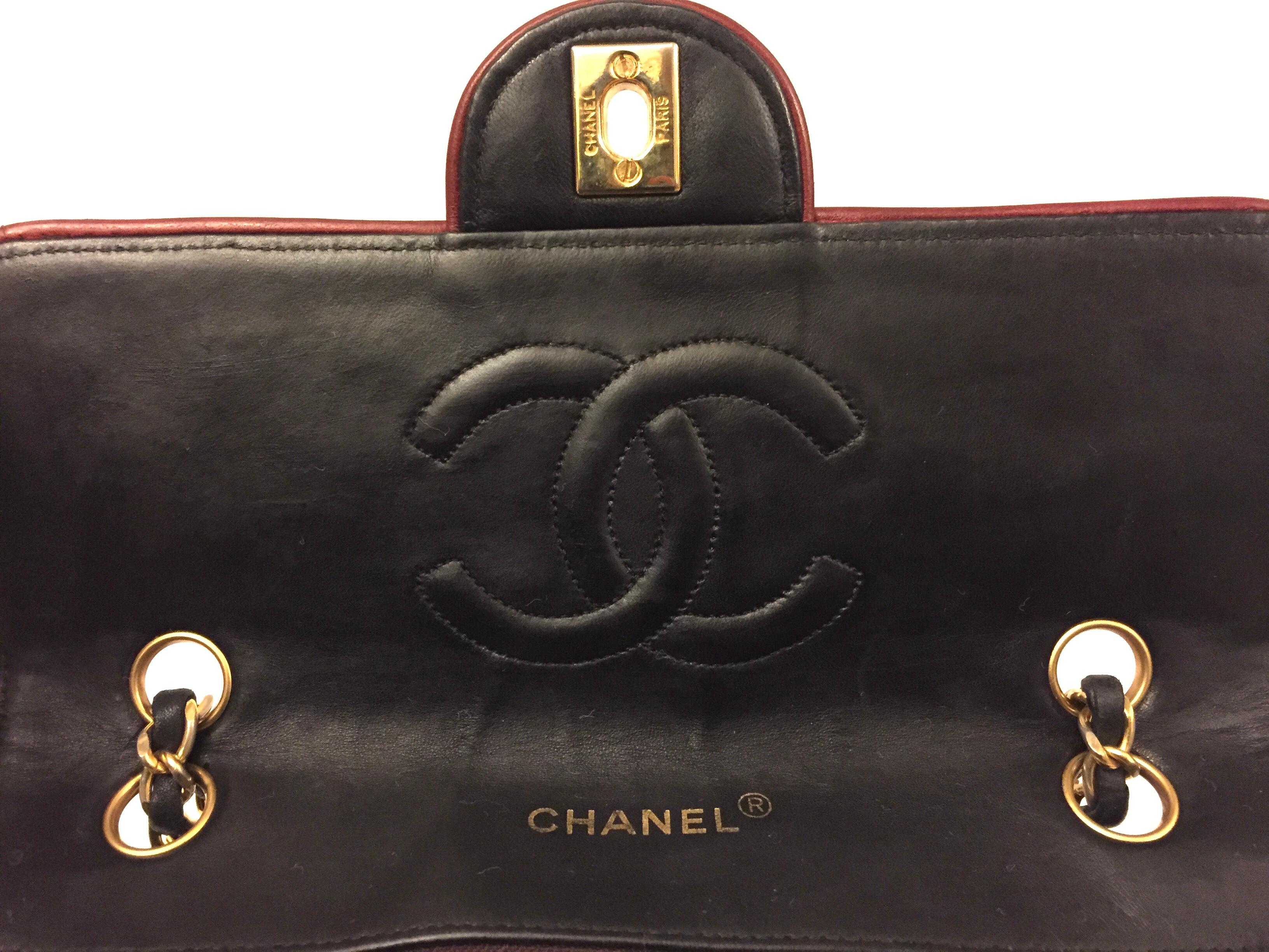 Women's Chanel Black Quilted Lambskin with Red Piping Shoulder Bag