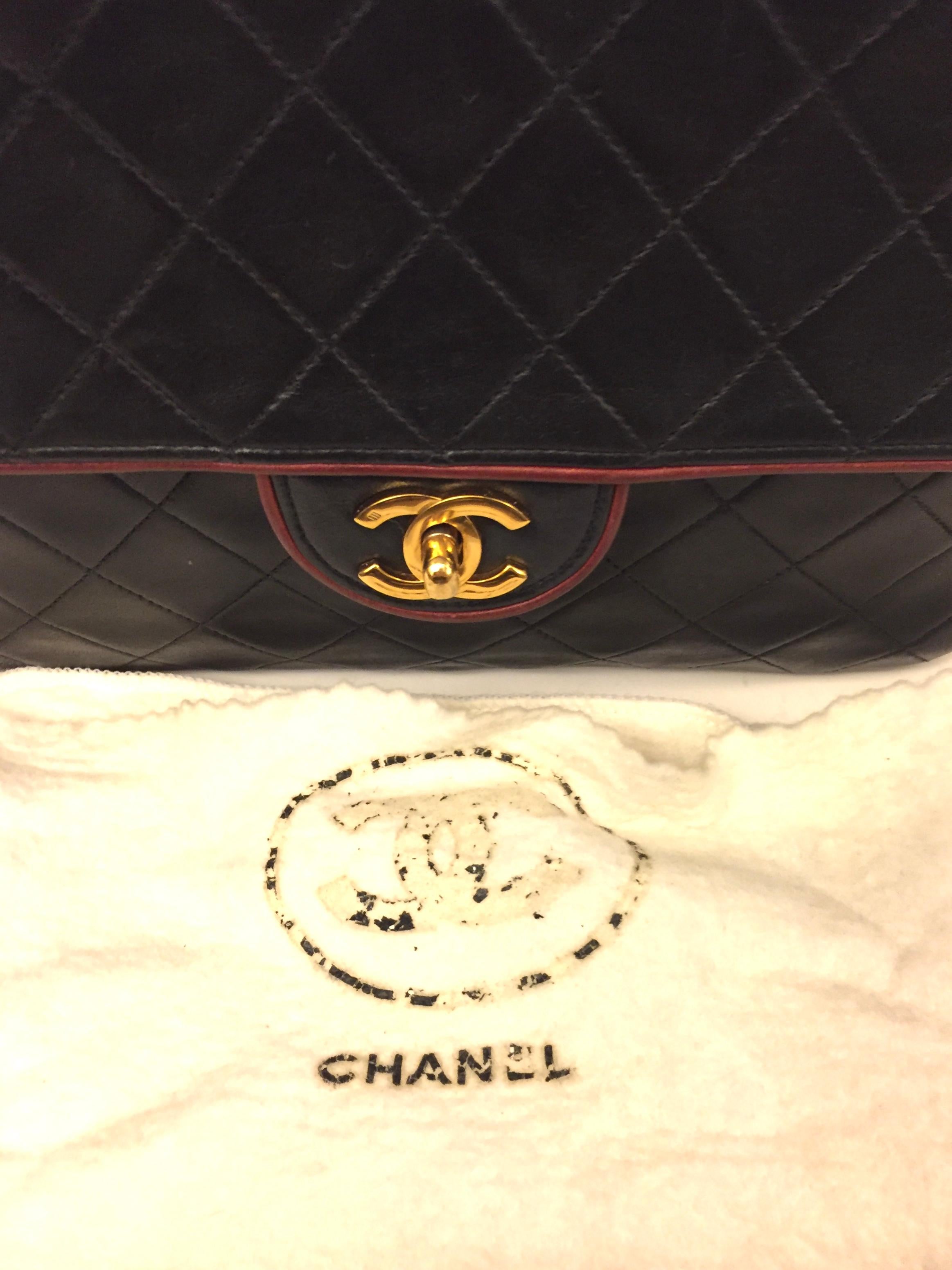 Chanel Black Quilted Lambskin with Red Piping Shoulder Bag 1