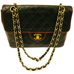 Chanel Black Quilted Lambskin with Red Piping Shoulder Bag
