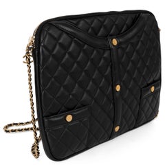 CHANEL black quilted leather 16K GIRL CHANEL SMALL Clutch Shoulder Bag