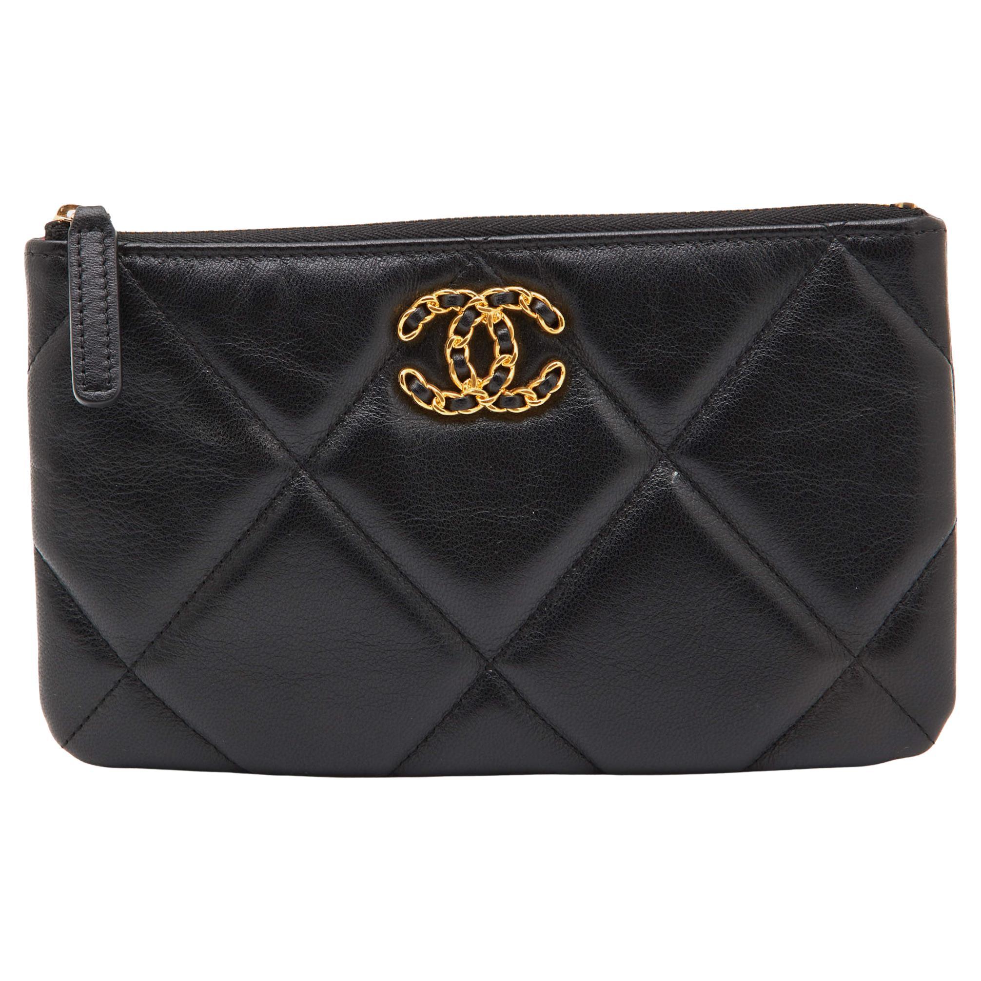 Chanel Black Quilted Leather 19 Pouch at 1stDibs