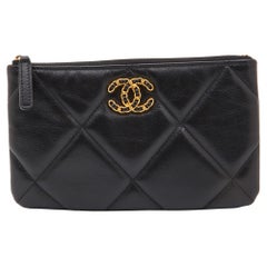 Chanel Black Quilted Leather 19 Pouch
