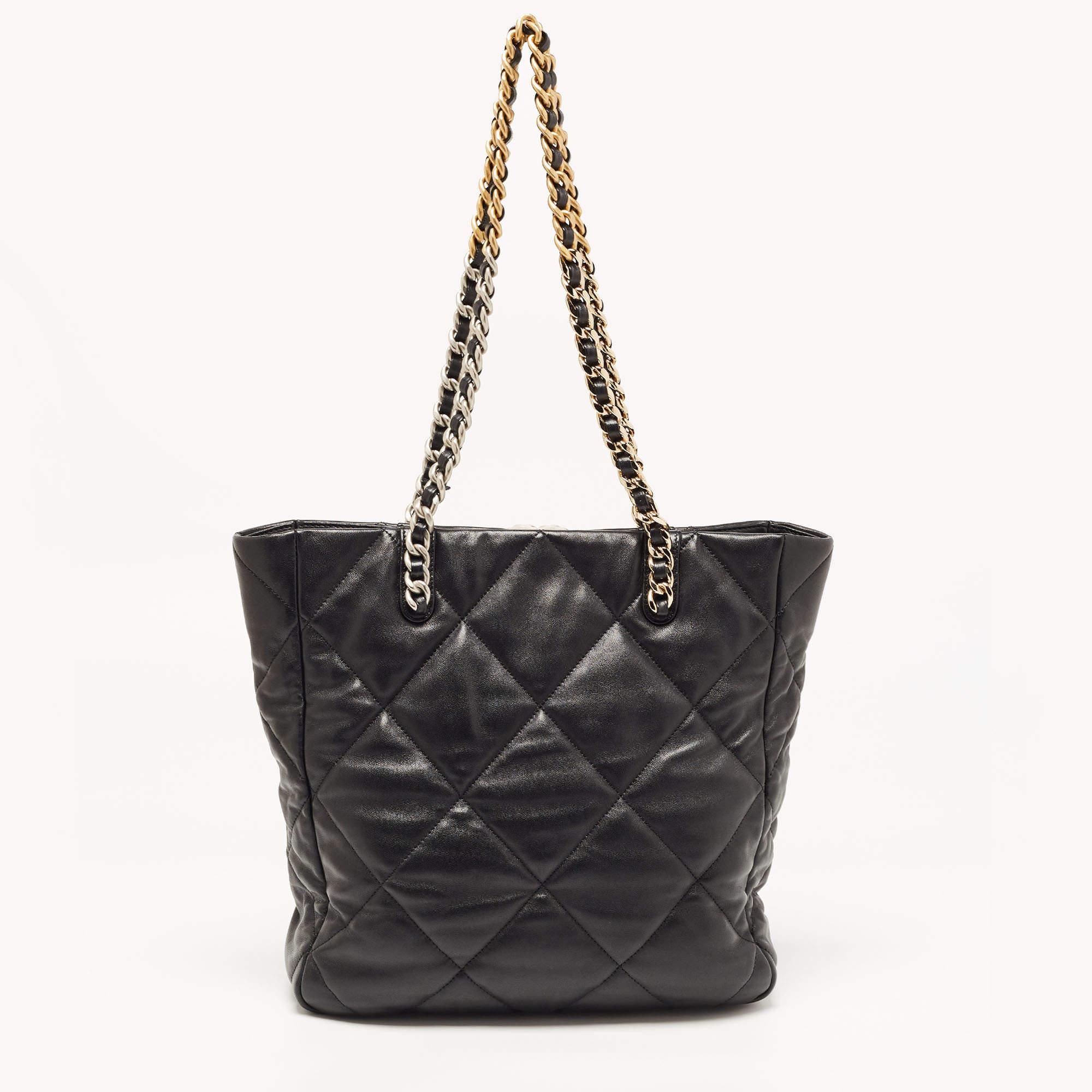 Chanel Black Quilted Leather 19 Shopper Tote 7