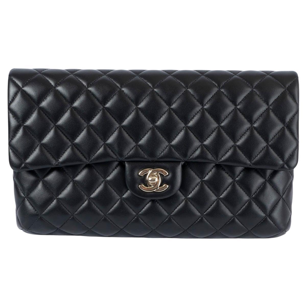 CHANEL black quilted leather 2020 20C FLAP Clutch Bag For Sale