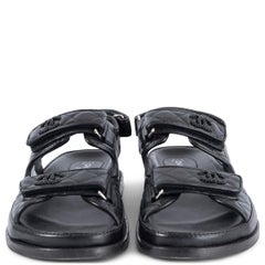 CHANEL black quilted leather 2021 21S ALL BLACK DAD Sandals Shoes 38.5