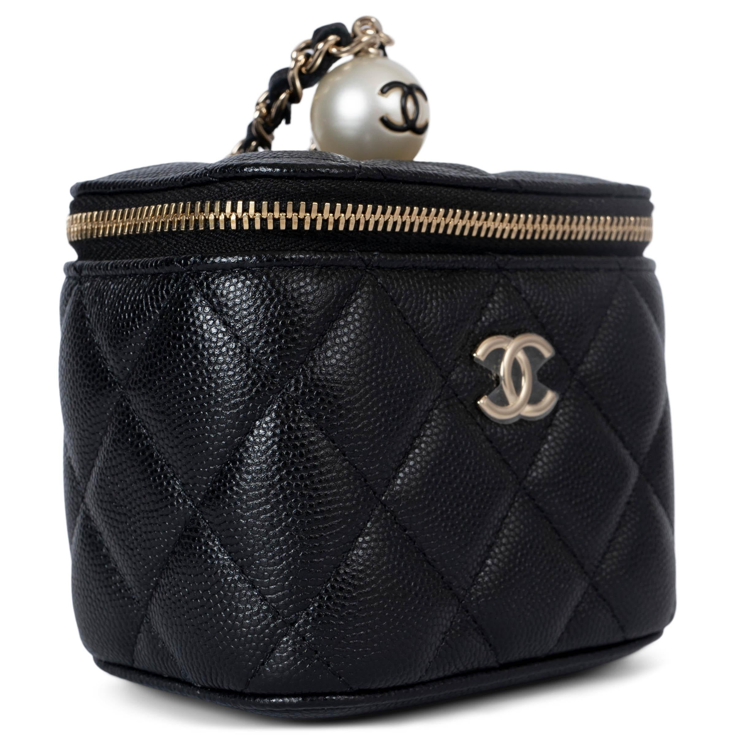 100% authentic Chanel mini vanity bag in black caviar leather embellished with CC logo pearl and wrist chain. Has been carried once and is in virtually new condition. 

2021 Spring/Summer

Measurements
Model	21S AP2161 B05756 94305
Height	7cm