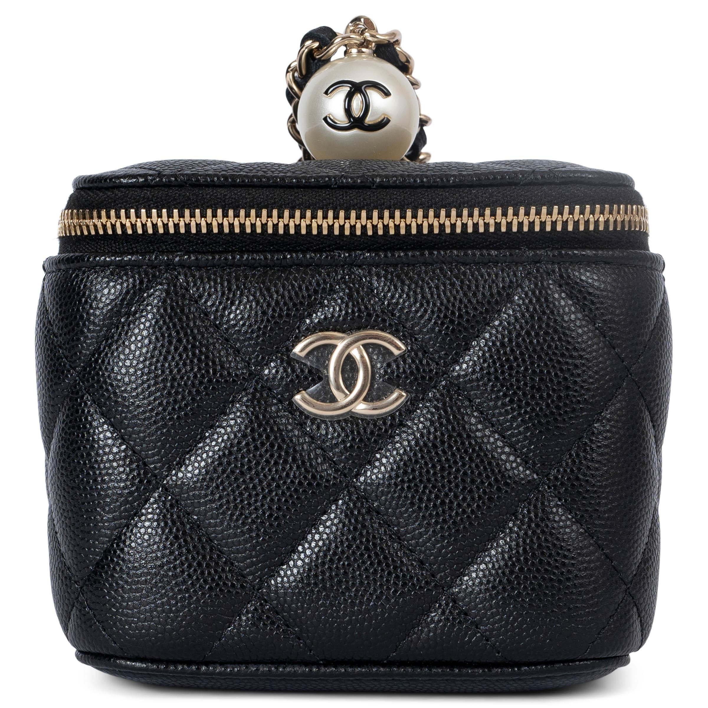 CHANEL black quilted leather 2021 21S PEARL MINI VANITY Bag w CHAIN For Sale
