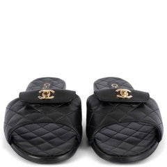 CHANEL black quilted leather 2022 REV TURNLOCK Sandals Shoes 39
