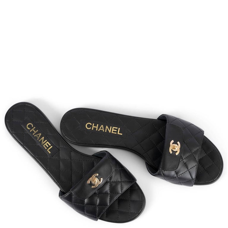 CHANEL black quilted leather 2022 REV TURNLOCK Sandals Shoes 39 at 1stDibs