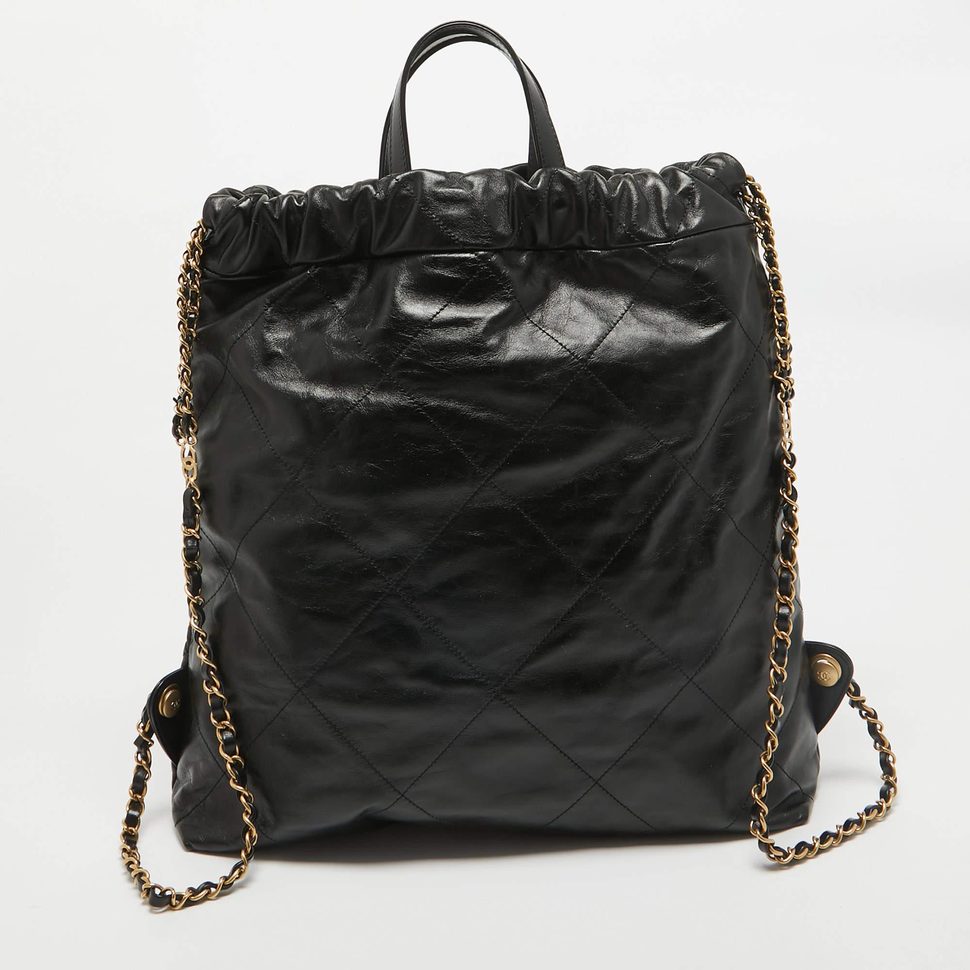 Women's Chanel Black Quilted Leather 22 Backpack