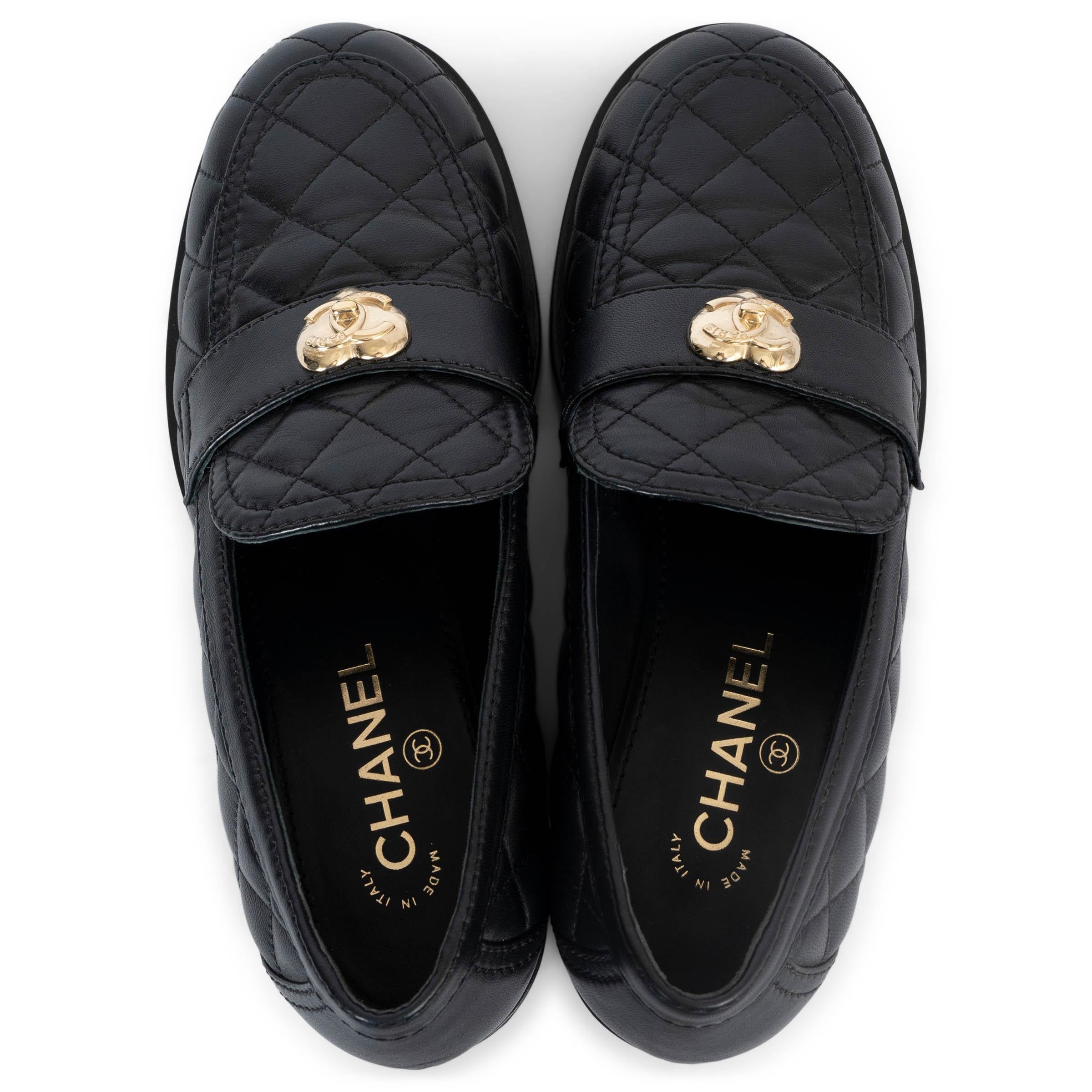 CHANEL black quilted leather 23C MONTE CARLOHEART Loafers Shoes 39 For Sale 1