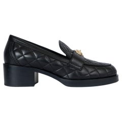 CHANEL black quilted leather 23C MONTE CARLOHEART Loafers Shoes 39