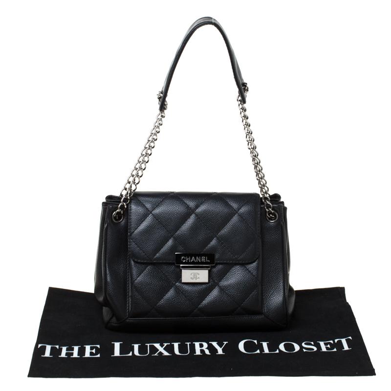 Chanel Black Quilted Leather Accordion Push Lock Flap Bag 8