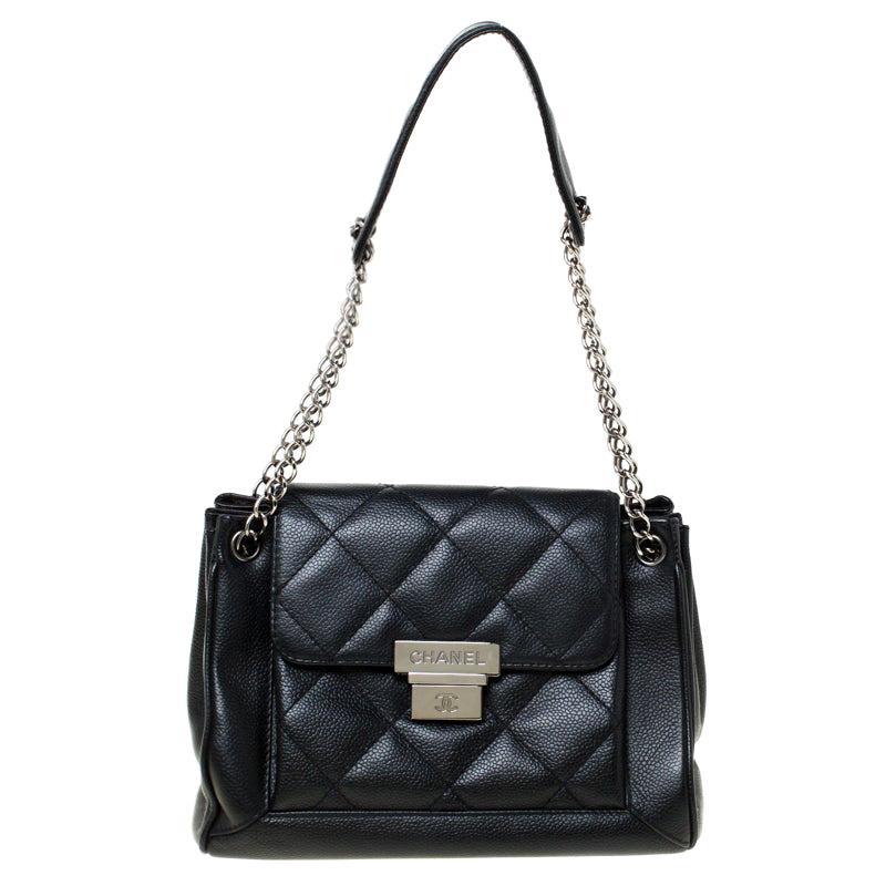 Chanel Black Quilted Leather Accordion Push Lock Flap Bag