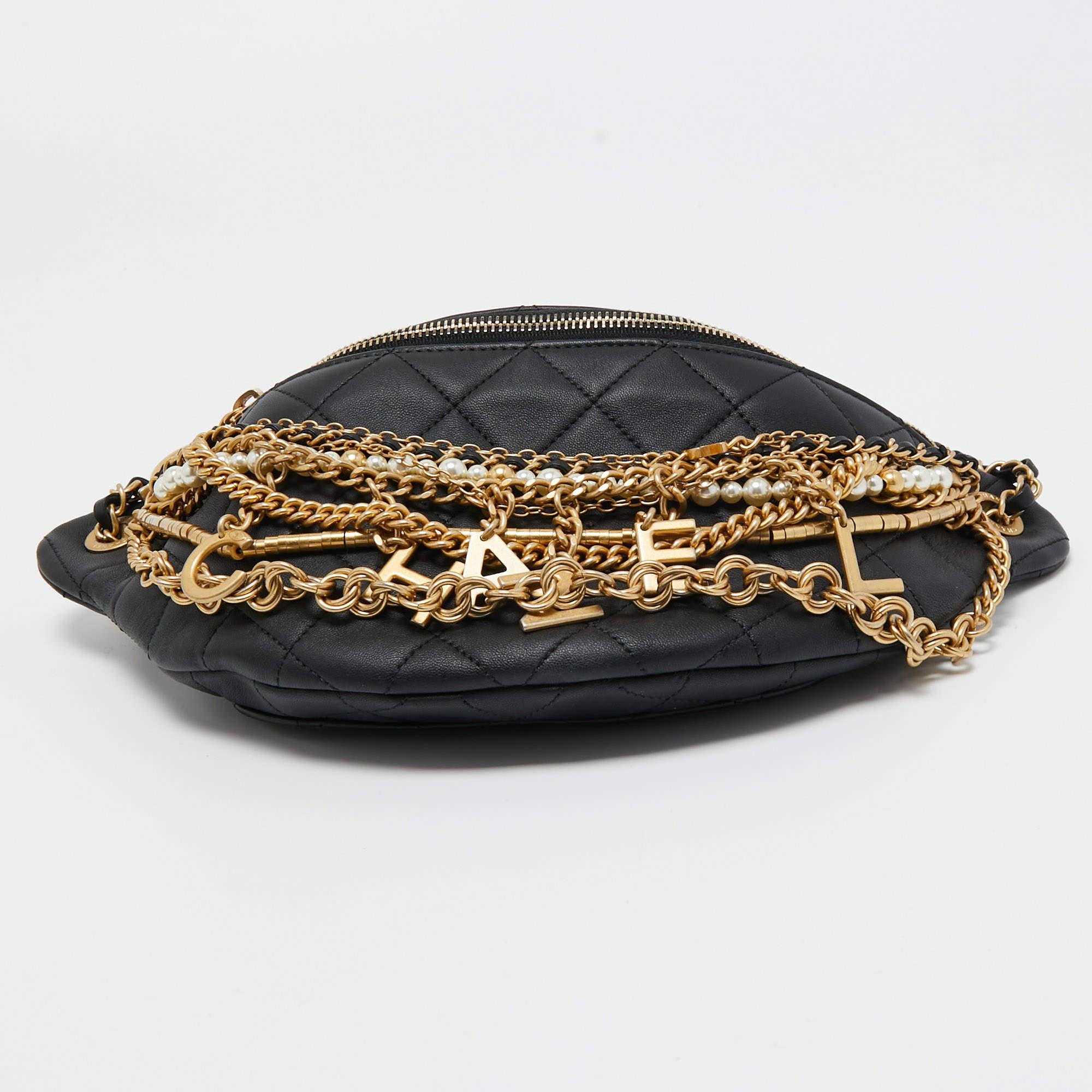 Chanel Black Quilted Leather All About Chains Waist Bag 6