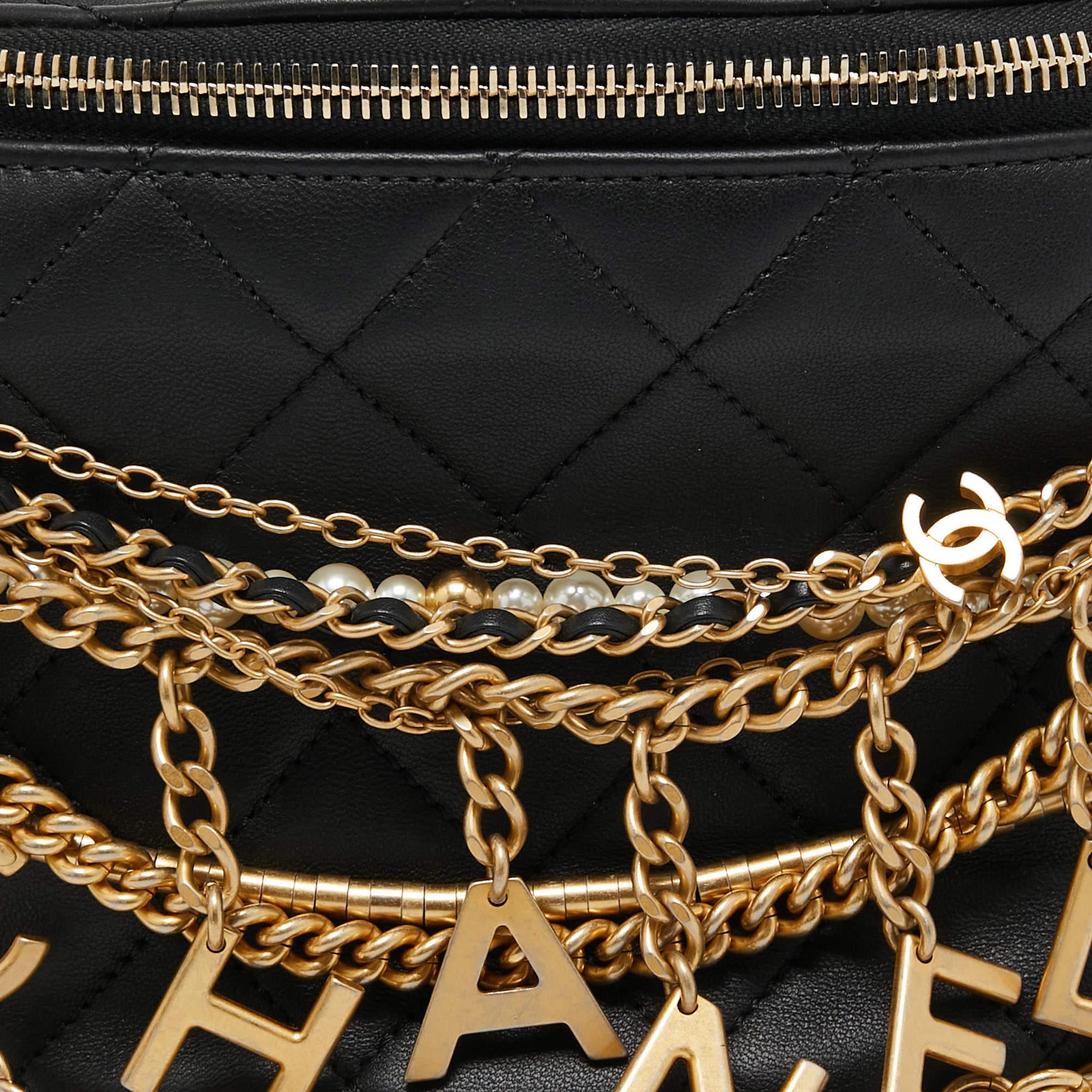 Chanel Black Quilted Leather All About Chains Waist Bag 7